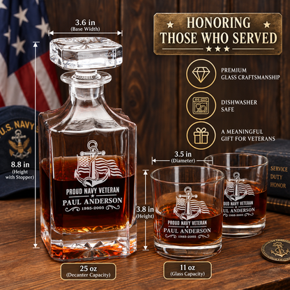 Veterans Day Gift – Classic Decanter Set with 4 Glasses & Wooden Box – image 3