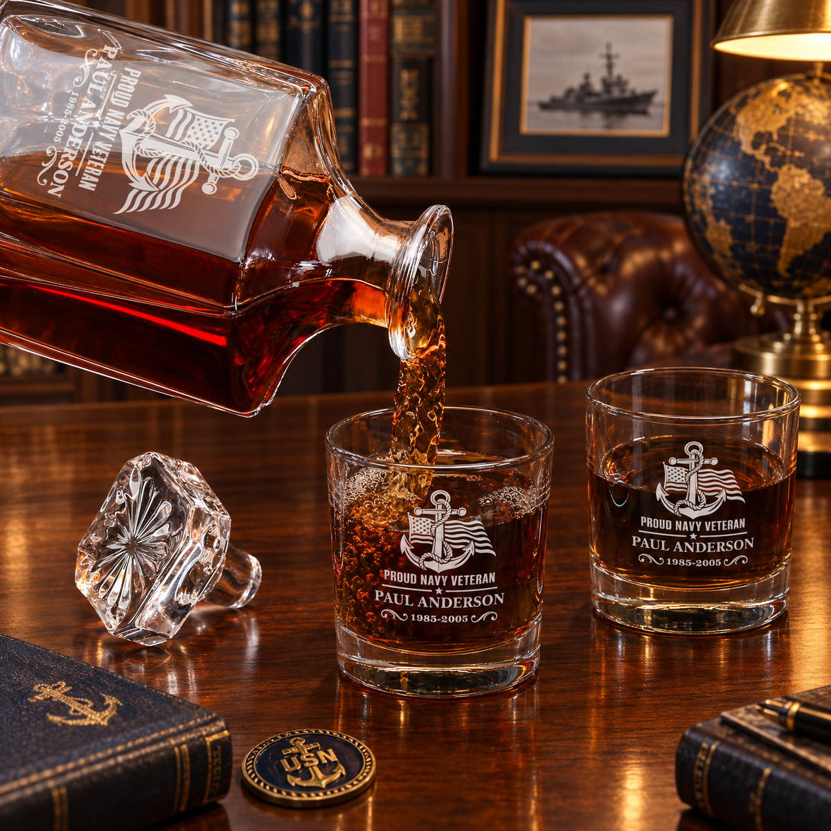 Veterans Day Gift – Classic Decanter Set with 4 Glasses & Wooden Box product image