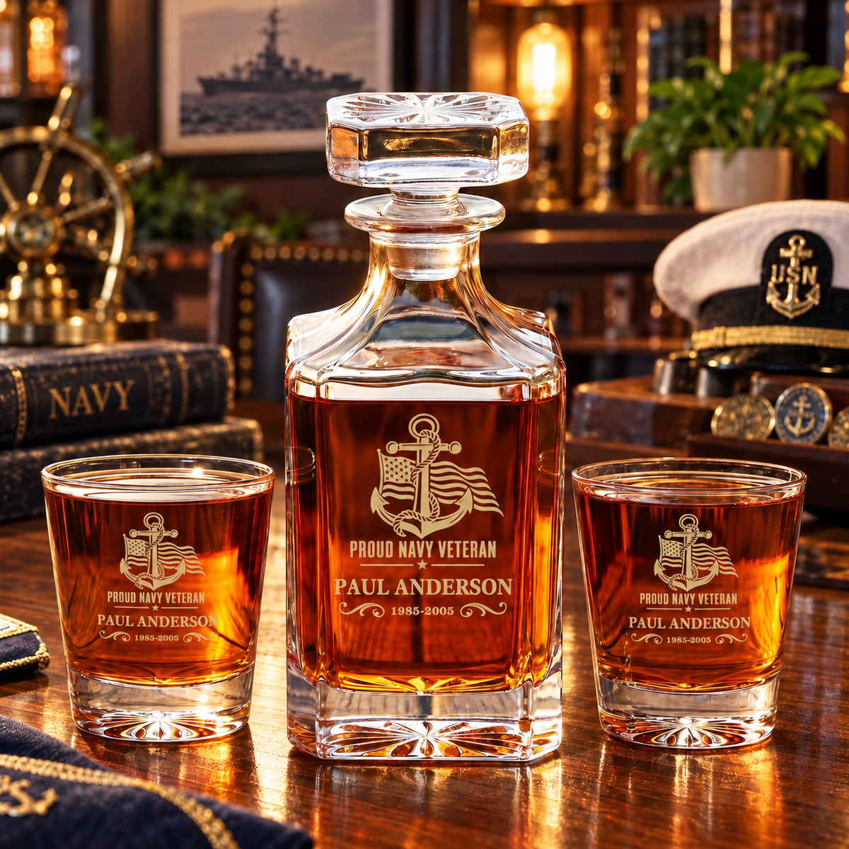 Veterans Day Gift – Classic Decanter Set with 4 Glasses & Wooden Box – image 7