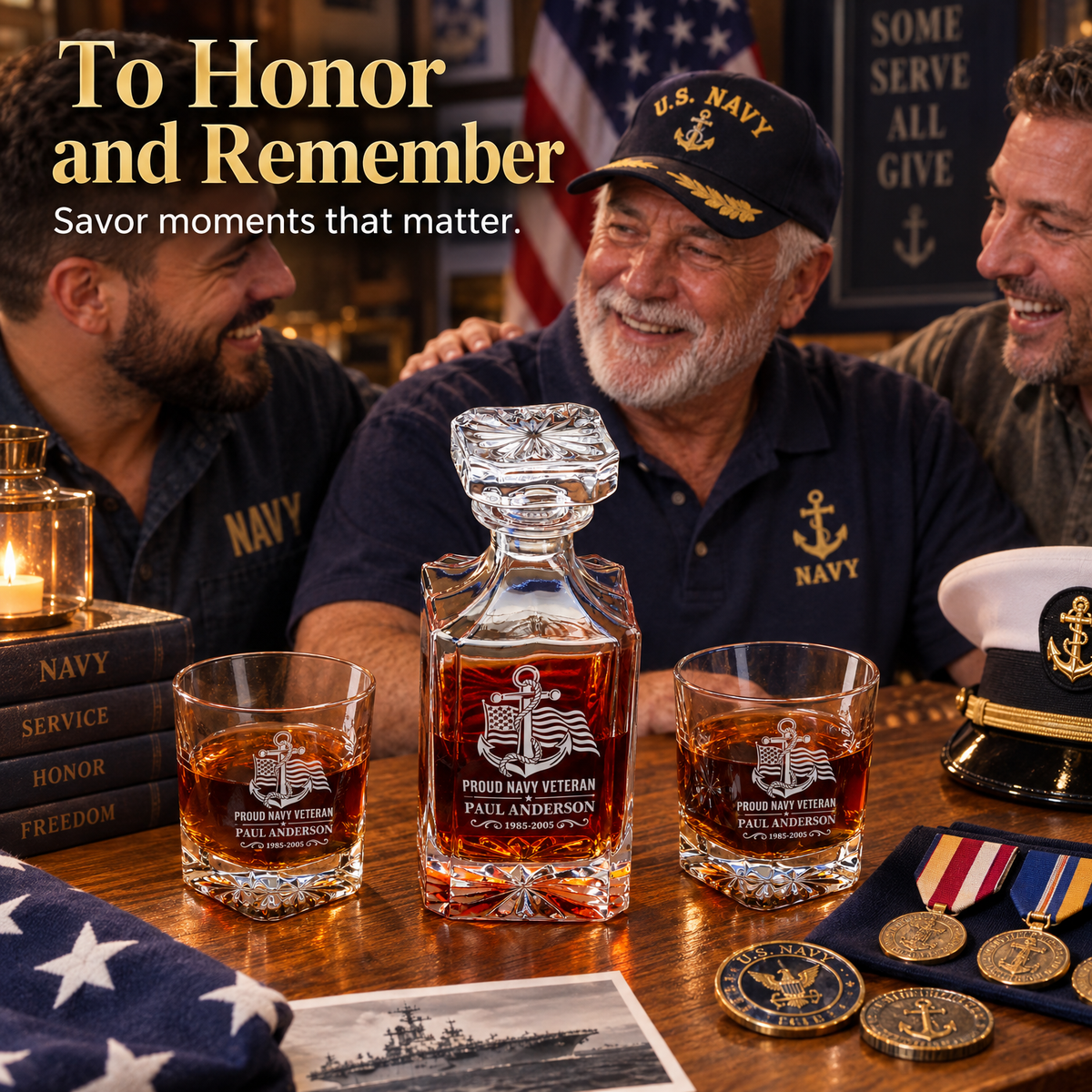 Veterans Day Gift – Classic Decanter Set with 4 Glasses & Wooden Box – image 8