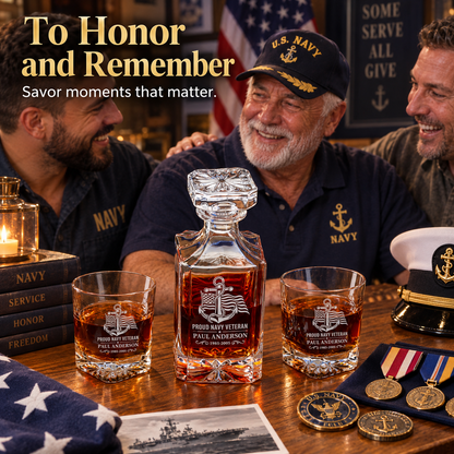 Veterans Day Gift – Classic Decanter Set with 4 Glasses & Wooden Box – image 8