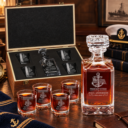 Veterans Day Gift – Classic Decanter Set with 4 Glasses & Wooden Box – image 9