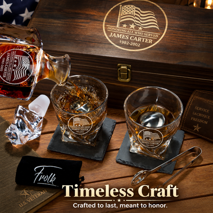 Veterans Day Gift – Twisted Decanter Set with 2 Glasses, 2 Whiskey Balls & Wooden Box – image 10
