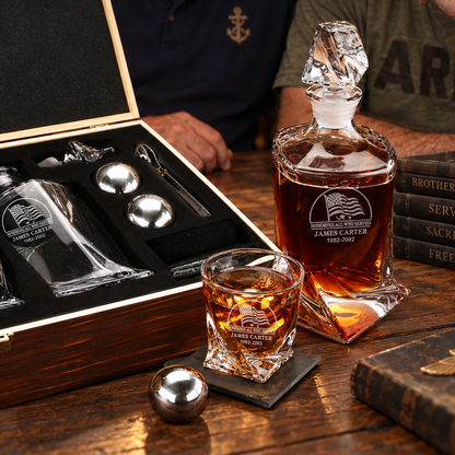 Veterans Day Gift – Twisted Decanter Set with 2 Glasses, 2 Whiskey Balls & Wooden Box – image 13