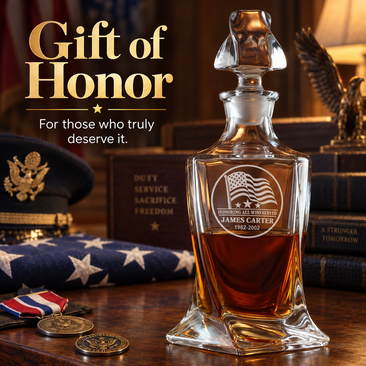 Veterans Day Gift – Twisted Decanter Set with 2 Glasses, 2 Whiskey Balls & Wooden Box product image
