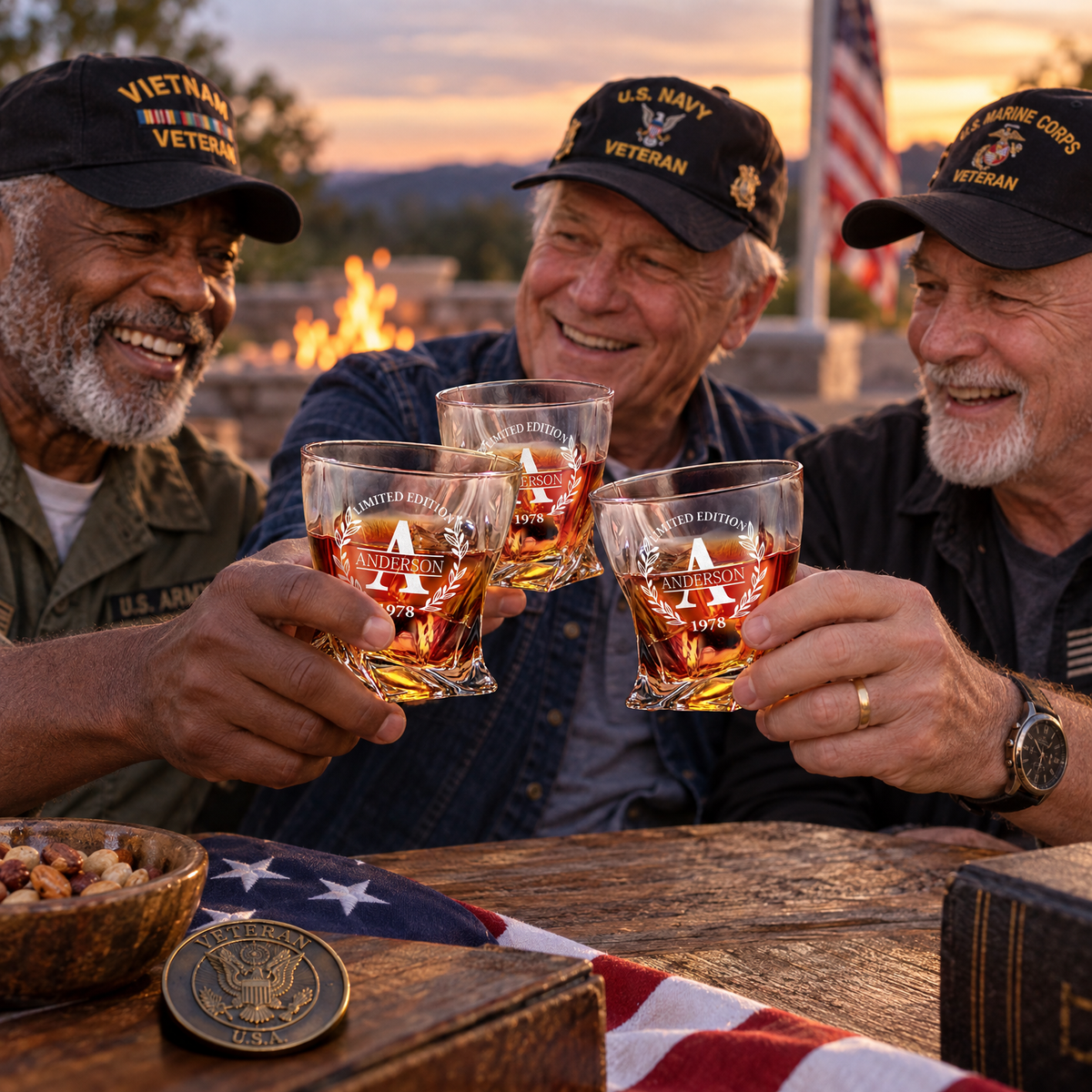 Veterans Day Gift – Twisted Decanter Set with 2 Glasses, 2 Whiskey Balls & Wooden Box product image
