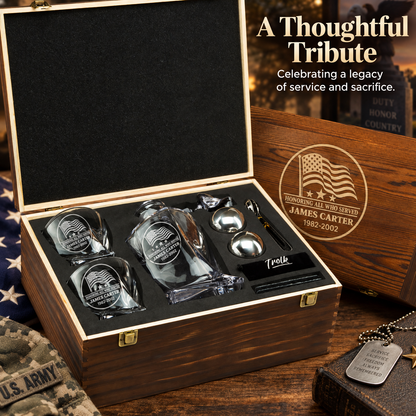 Veterans Day Gift – Twisted Decanter Set with 2 Glasses, 2 Whiskey Balls & Wooden Box – image 16