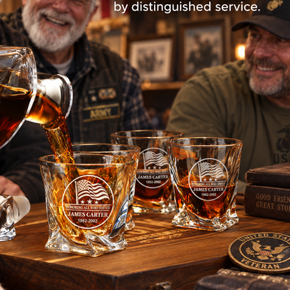 Veterans Day Gift – Twisted Decanter Set with 2 Glasses, 2 Whiskey Balls & Wooden Box – image 2