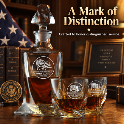 Veterans Day Gift – Twisted Decanter Set with 2 Glasses, 2 Whiskey Balls & Wooden Box – image 8