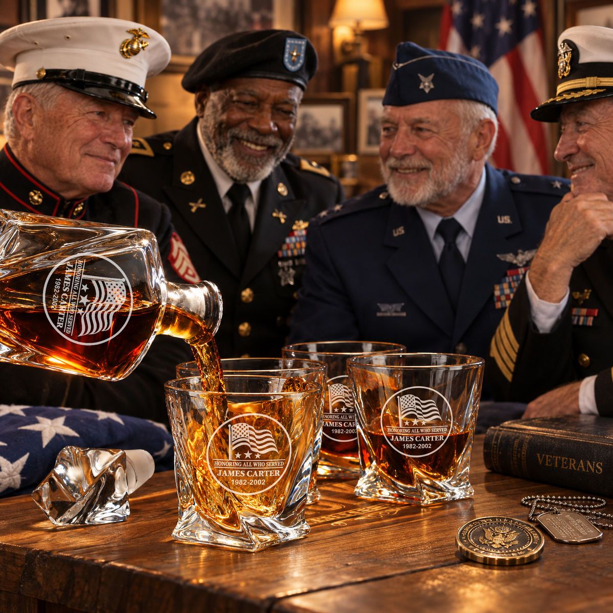 Veterans Day Gift – Twisted Decanter Set with 2 Glasses, 2 Whiskey Balls & Wooden Box product image