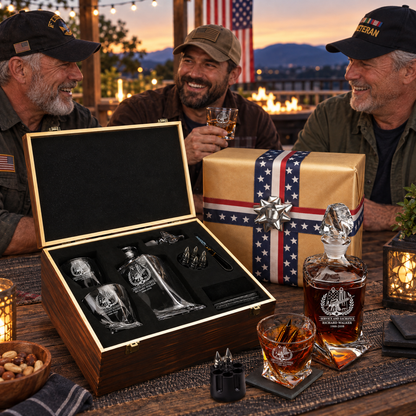 Veterans Day Gift – Twisted Decanter Set with 2 Glasses, 6 Whiskey Bullets & Wooden Box – image 12
