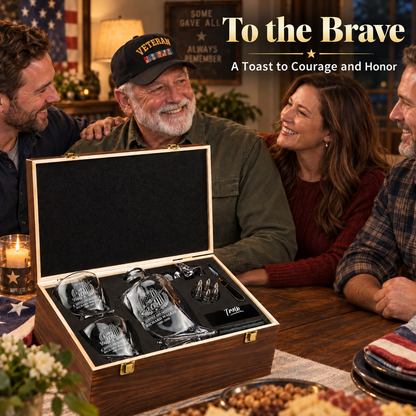 Veterans Day Gift – Twisted Decanter Set with 2 Glasses, 6 Whiskey Bullets & Wooden Box – image 5