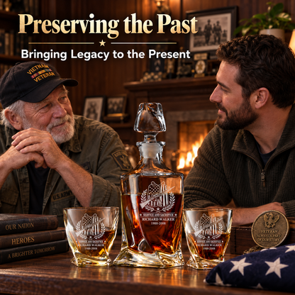 Veterans Day Gift – Twisted Decanter Set with 2 Glasses, 6 Whiskey Bullets & Wooden Box – image 7