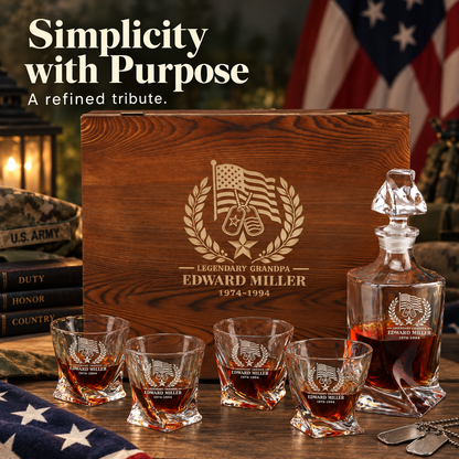 Veterans Day Gift – Twisted Decanter Set with 4 Glasses & Wooden Box – image 12