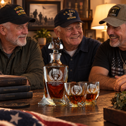 Veterans Day Gift – Twisted Decanter Set with 4 Glasses & Wooden Box – image 15