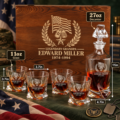 Veterans Day Gift – Twisted Decanter Set with 4 Glasses & Wooden Box – image 2