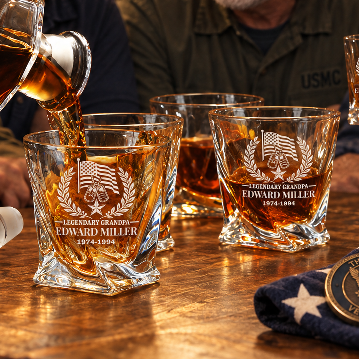 Veterans Day Gift – Twisted Decanter Set with 4 Glasses & Wooden Box product image