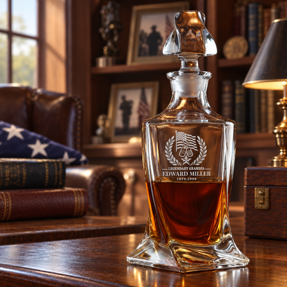 Veterans Day Gift – Twisted Decanter Set with 4 Glasses & Wooden Box – image 4