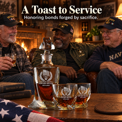 Veterans Day Gift – Twisted Decanter Set with 4 Glasses & Wooden Box – image 5