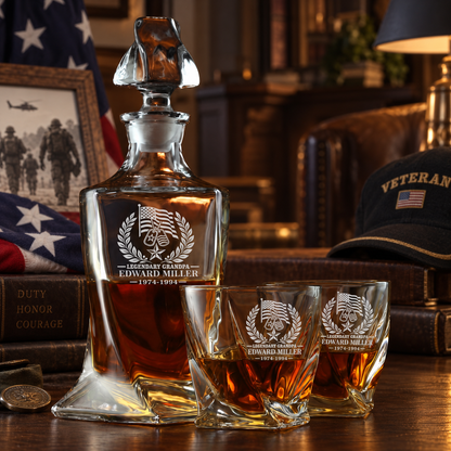 Veterans Day Gift – Twisted Decanter Set with 4 Glasses & Wooden Box – image 7