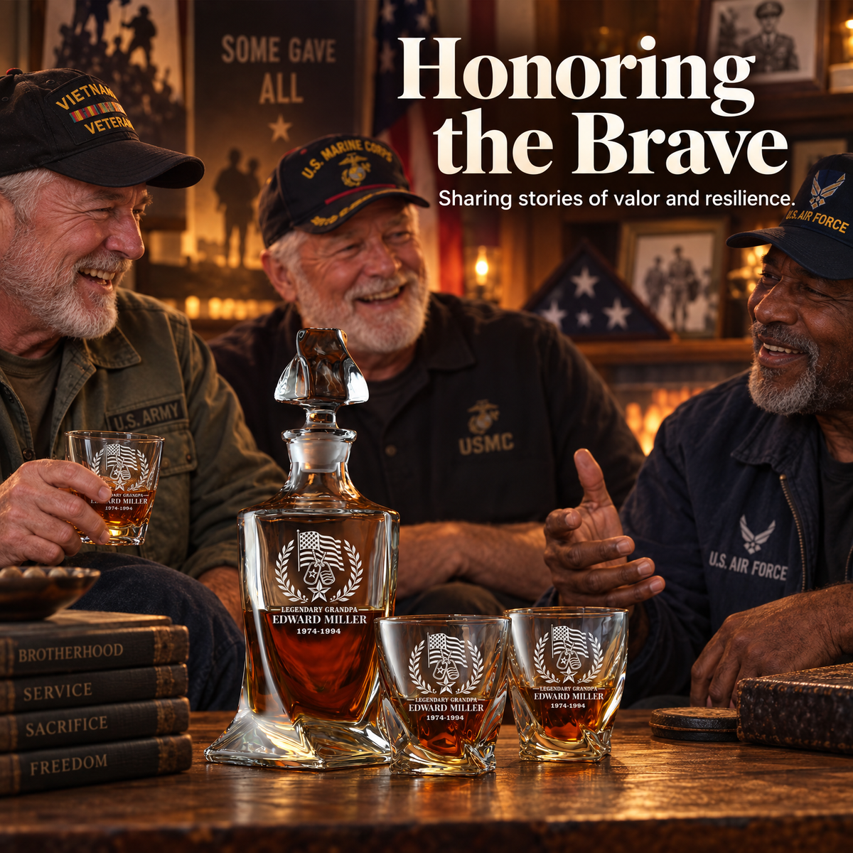 Veterans Day Gift – Twisted Decanter Set with 4 Glasses & Wooden Box – image 9