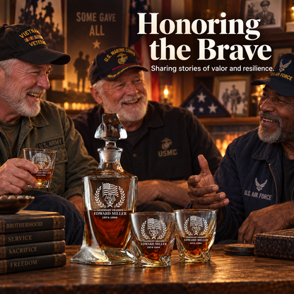 Veterans Day Gift – Twisted Decanter Set with 4 Glasses & Wooden Box – image 9