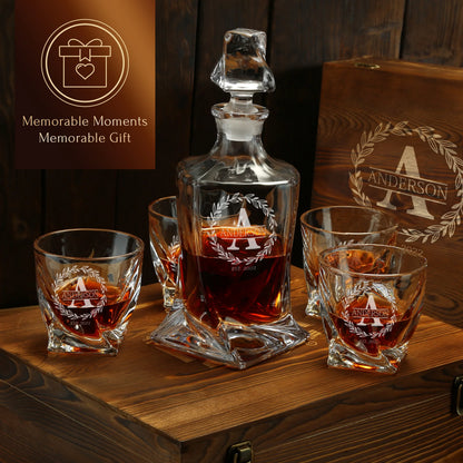 Twisted Frolk Whiskey Gift Set — Decanter, 4 Glasses, Premium Wooden Box
