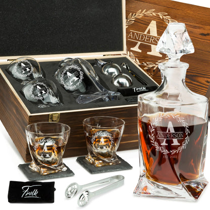 Twisted Frolk Whiskey Gift Set — Decanter, 2 Glasses, Premium Wooden Box