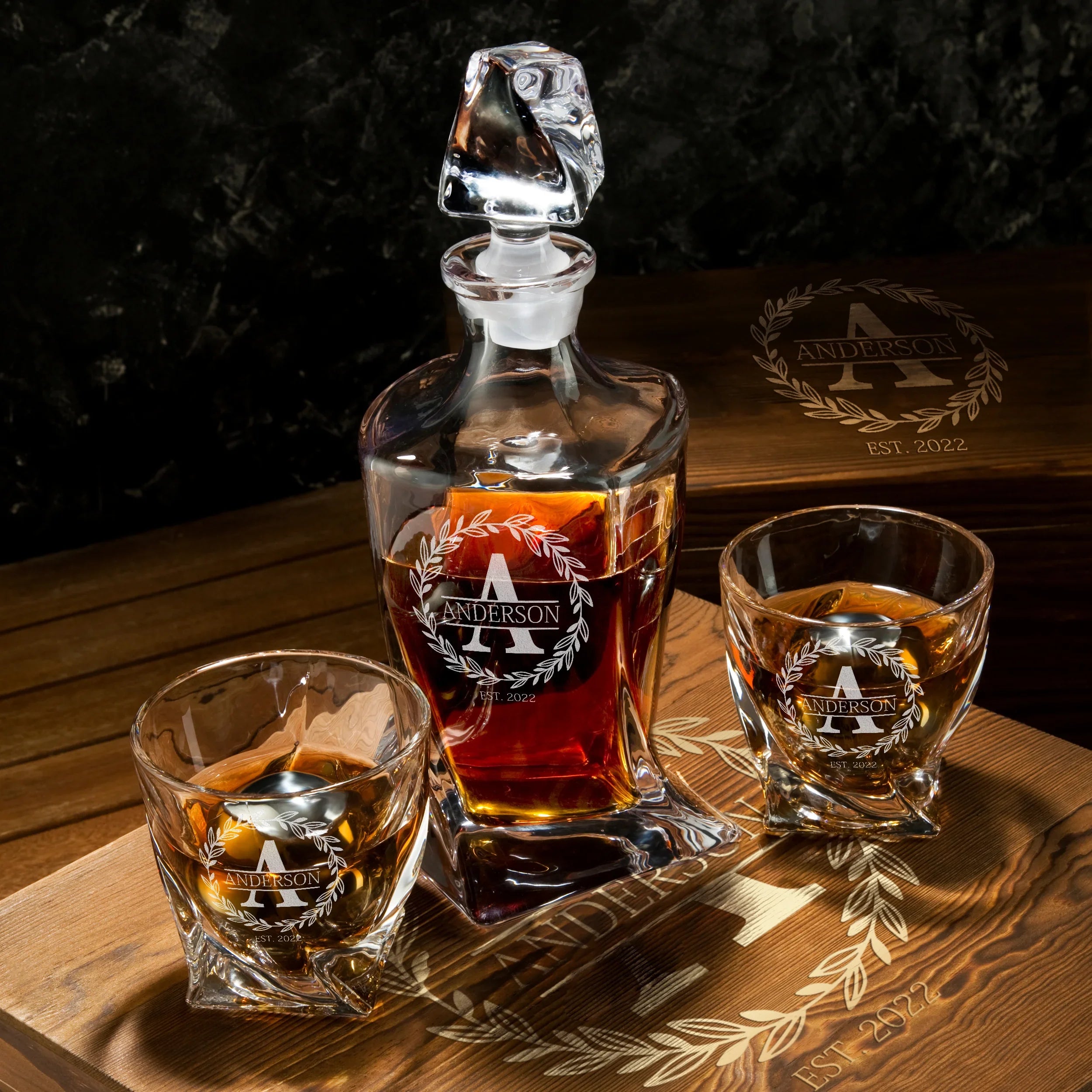 Frolk Personalized Whiskey Decanter & XL Balls Gift Set for Men